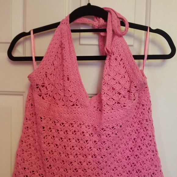 pink crochet crop top